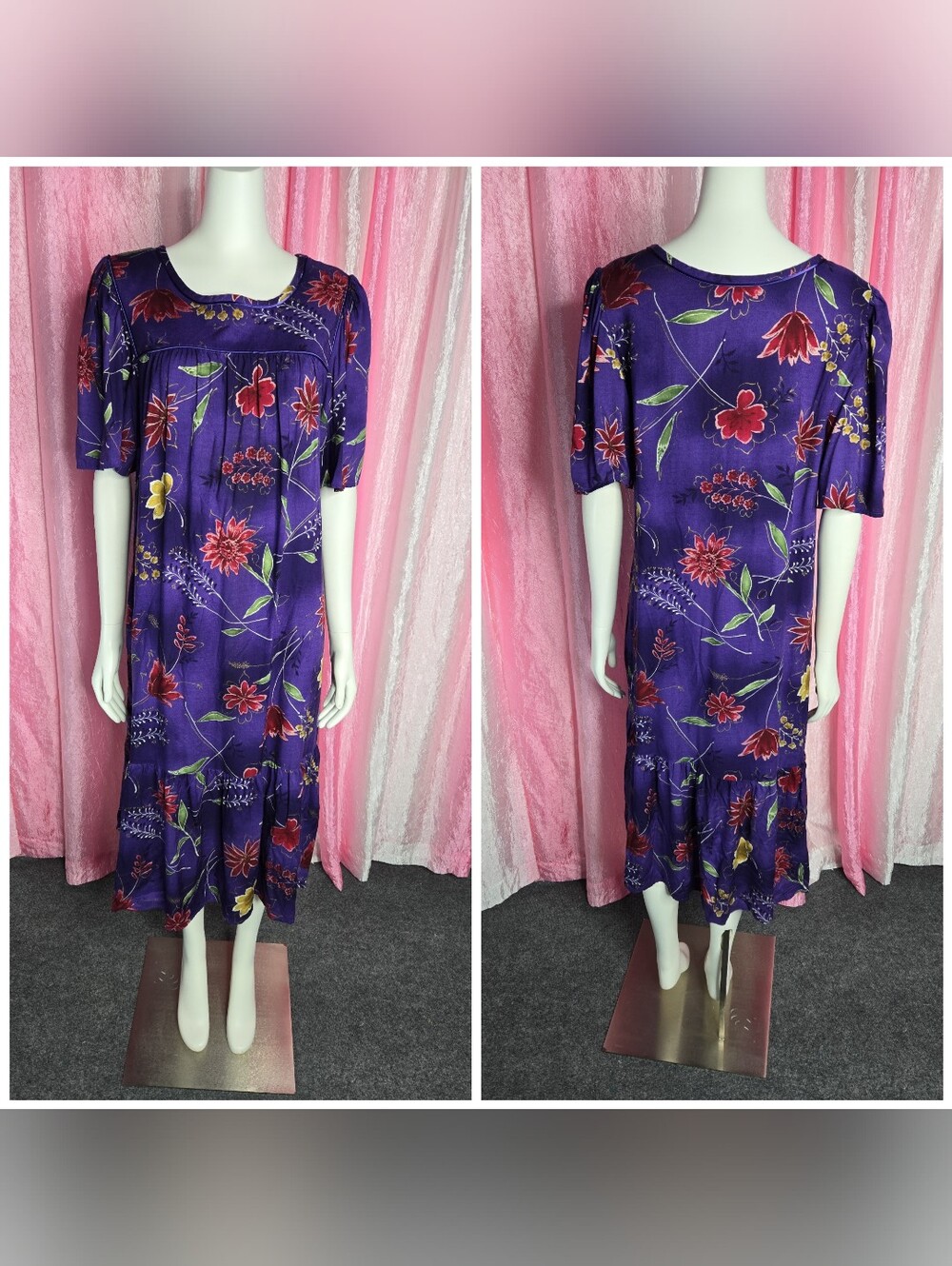 Appel Vintage Purple Floral House Dress Mumu Size Medium